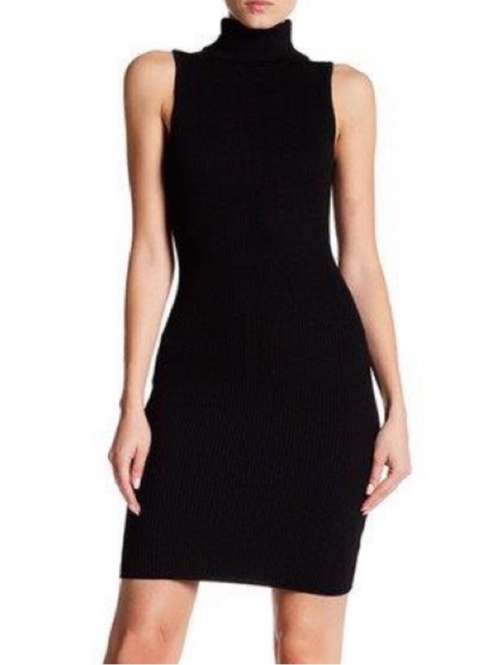 Romeo & Juliet Couture Black Ribbed Sleeveless Turtleneck Mini Dress